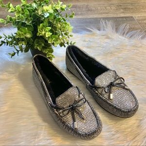 Like new Michael Kors Sutton Glitter Faux Fur Moccasins